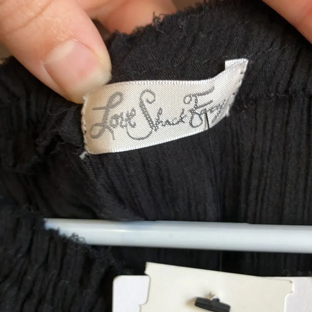 Love Shack Fancy • Black Cotton Crepe Gypsy Top Tassles Size 0 - Picture 3 of 6